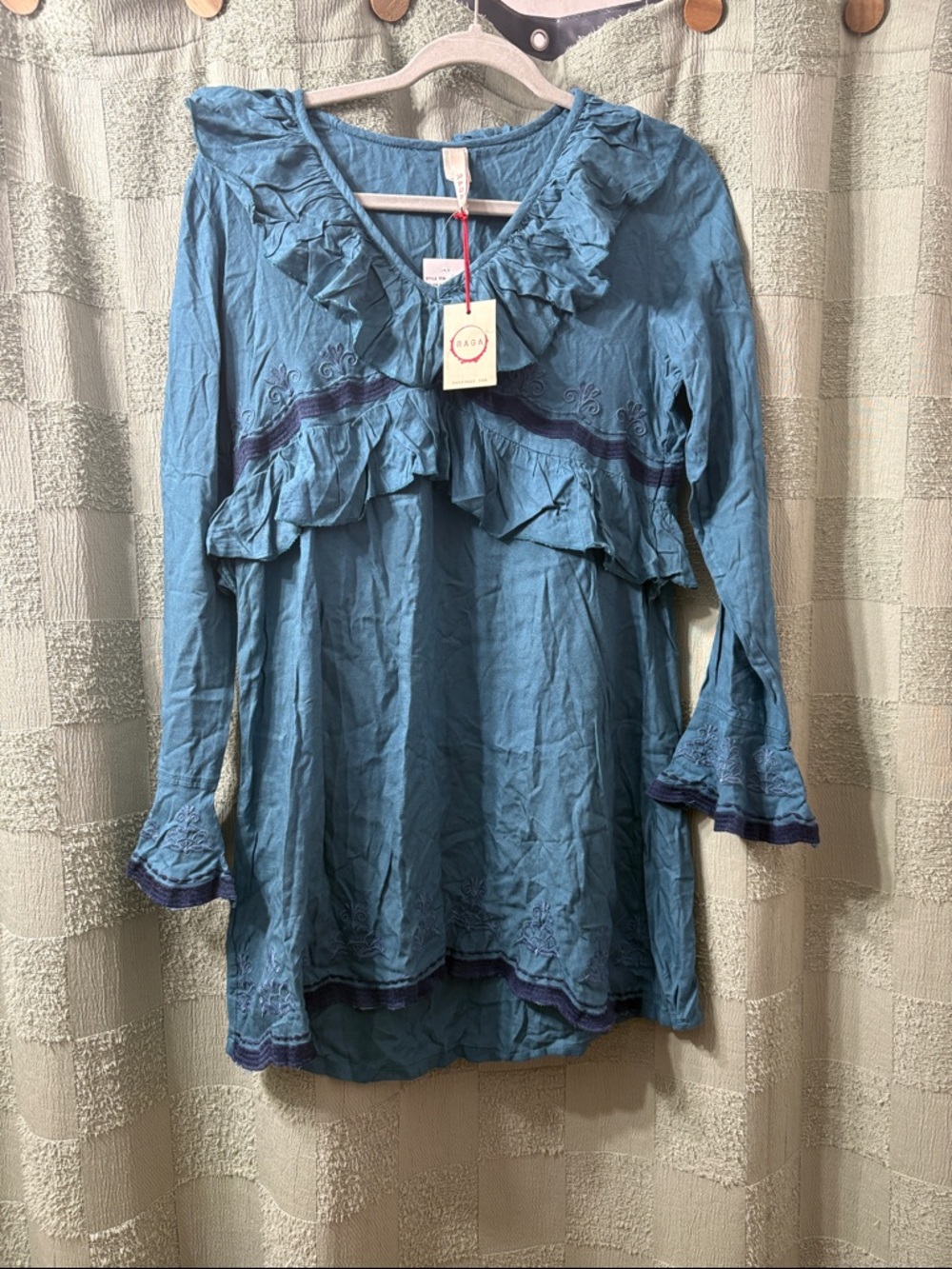 RAGA Teal Blue Ruffled V-Neck Tunic